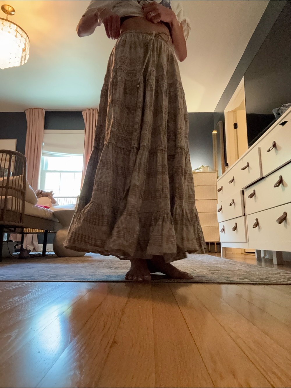 Free People Beige Plaid Tiered Maxi Skirt crop top set - Picture 9 of 10